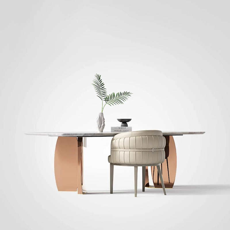 Zeitgenössischer Luxus gebogener PU-Leder gepolsterter Kohlenstoffstahl Esszimmerstuhl Rückenlehne Armlehne für Esszimmer 