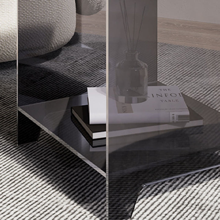 Moderner minimalistischer quadratischer Beistelltisch aus Acryl, 2-stöckig, für das Wohnzimmer 