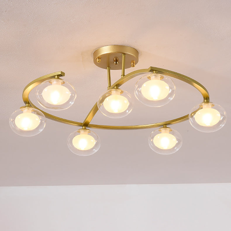 Cadre en métal de luxe contemporain avec abat-jour en verre en forme de boule pour lustre à 7 lumières pour chambre 