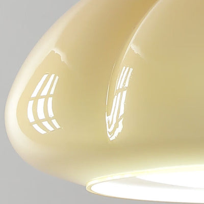 Modern Cream Oval Pumpkin Rubberwood Glass 1-Light Semi-Flush Mount Ceiling Light