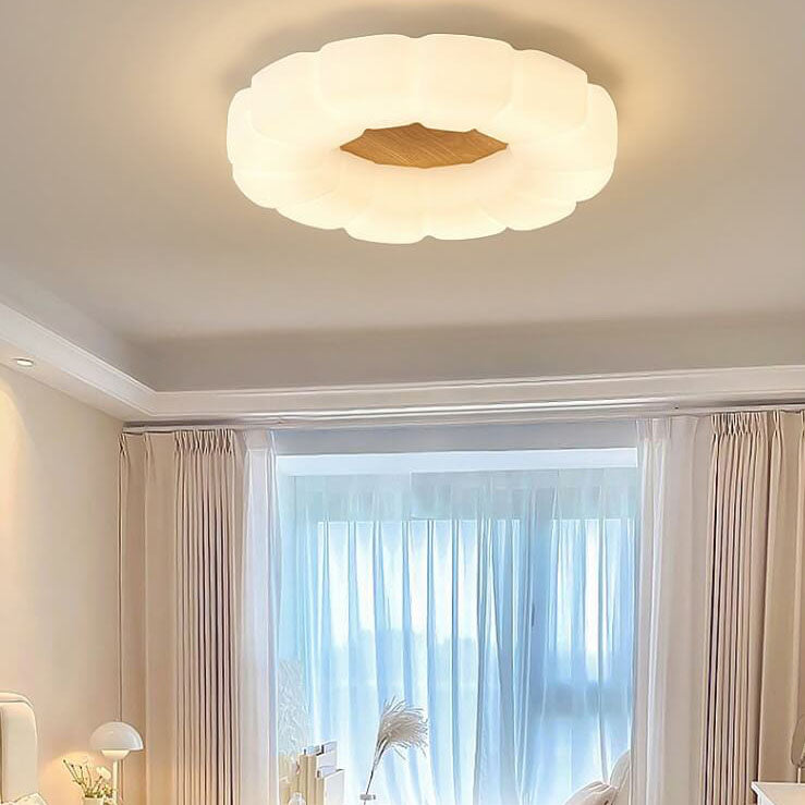 Contemporary Creative Petals Hardware PE Wood Grain LED Flush Mount Ceiling Light for Bedroom