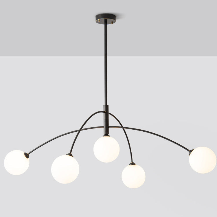 Plafonnier moderne minimaliste à ligne courbe en fer et verre à 5 lumières pour salon 