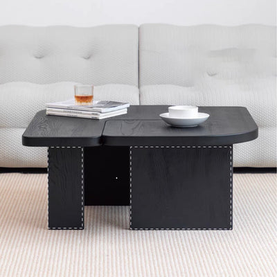 Mesa de café cuadrada contemporánea de combinación de madera de pino y fresno para sala de estar 
