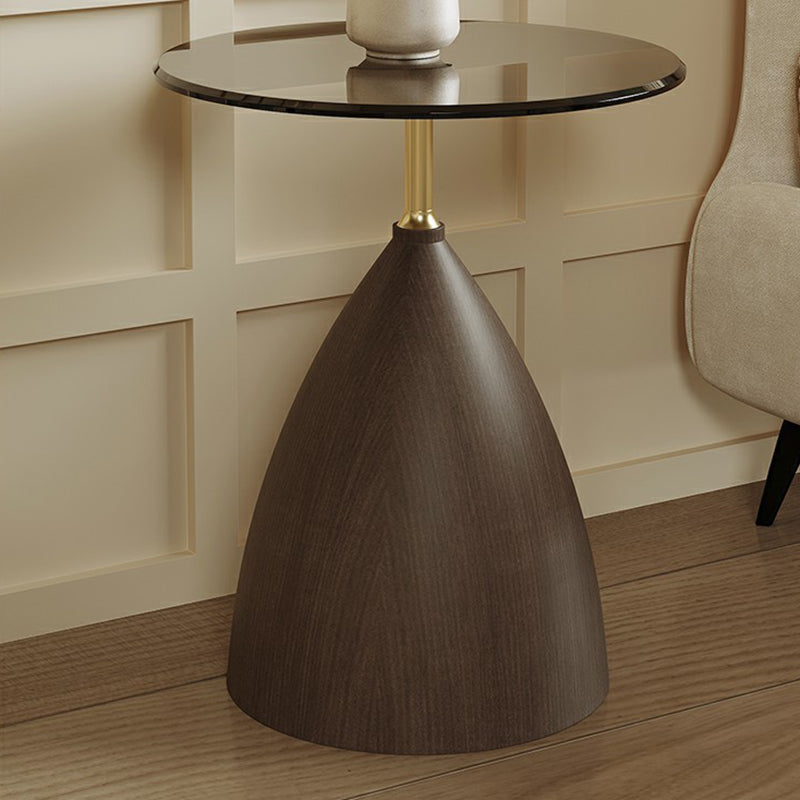 Moderner minimalistischer runder Kegelbasis-Glas-Kohlenstoffstahl-Beistelltisch für das Wohnzimmer 