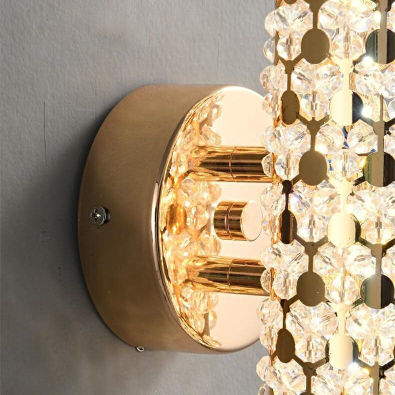 Light Luxury Crystal Beads Plated Cylindrical LED Wall Sconce Lamp