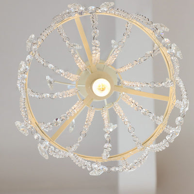 Traditional French Vintage Crystal Round Lamp Beads 1-Light Pendant Light For Bedroom