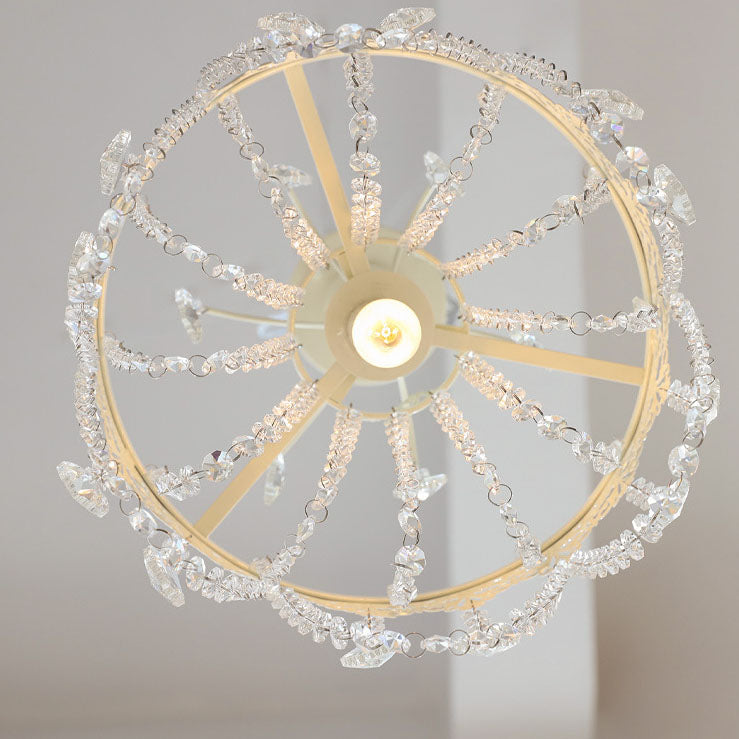 Traditional French Vintage Crystal Round Lamp Beads 1-Light Pendant Light For Bedroom