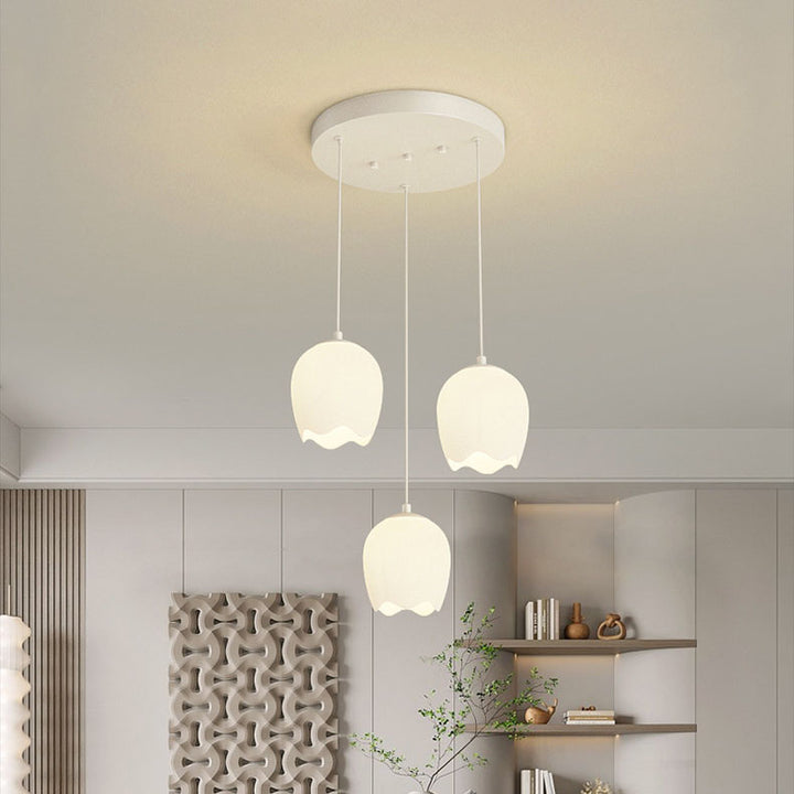 Moderner minimalistischer floraler Eisen-Glas-3-Licht-Insel-Leuchter für das Esszimmer 