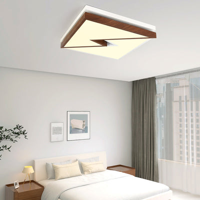 Zeitgenössische nordische quadratische rechteckige Holzmaserung Blitz Eisen Acryl LED Unterputz Deckenleuchte für Wohnzimmer 