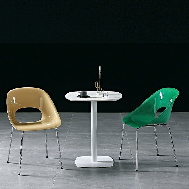 Silla de comedor contemporánea y creativa con respaldo cuadrado calado de plástico y hierro para comedor 