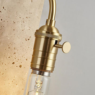 Lámpara de aplique de pared redonda de 1 luz de latón travertino retro contemporáneo para dormitorio 
