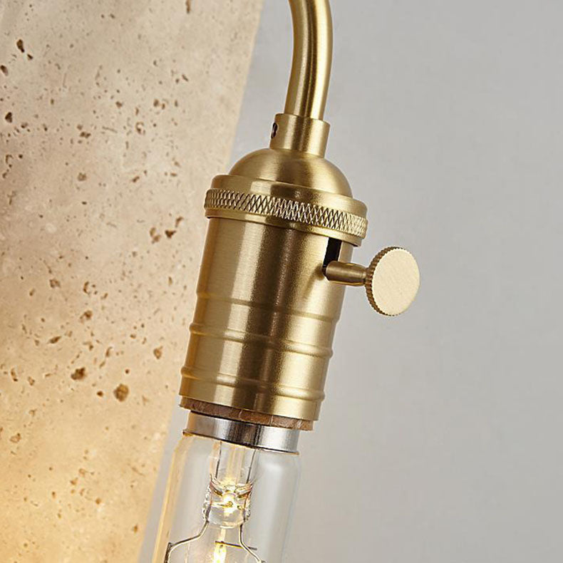 Lámpara de aplique de pared redonda de 1 luz de latón travertino retro contemporáneo para dormitorio 