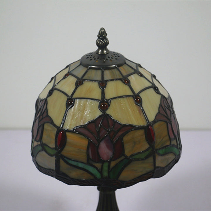 Lampe de table 1 lumière en forme de tulipe avec dôme en verre en alliage de zinc européen traditionnel pour chambre à coucher 