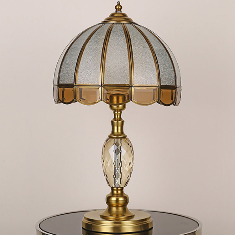 Lámpara de mesa de 1 luz con vidrio de cristal de cobre y paraguas de lujo contemporáneo para dormitorio 