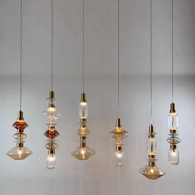 Traditional European Irregular Cylinder Iron Glass 1-Light Pendant Light For Living Room