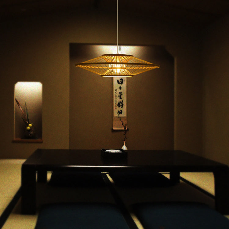 Traditionelle chinesische Zen-Pendelleuchte aus Bambusgeflecht mit 1 Licht für Esszimmer 