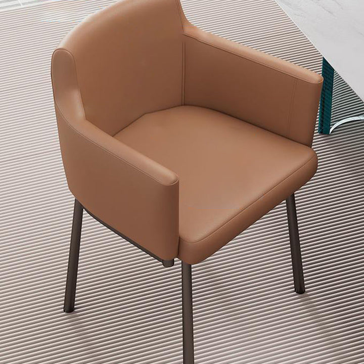 Chaise de salle à manger moderne minimaliste carrée en cuir microfibre rembourré avec dossier et accoudoir en métal 