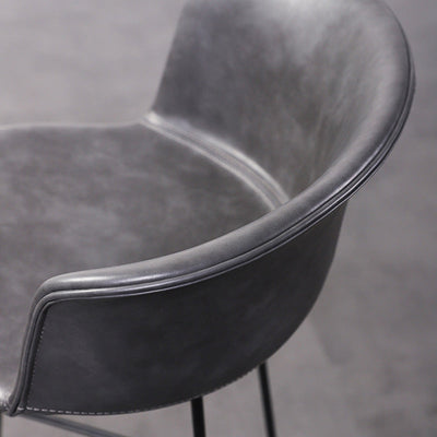 Tabouret de bar contemporain rétro en cuir carré avec dossier en acier inoxydable et repose-pieds pour salle à manger 