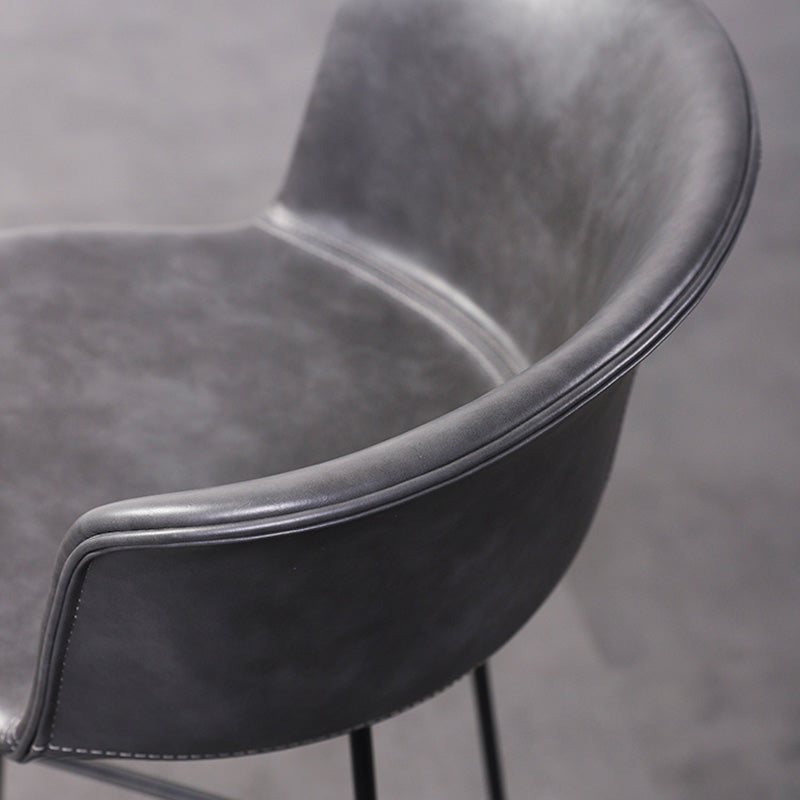 Tabouret de bar contemporain rétro en cuir carré avec dossier en acier inoxydable et repose-pieds pour salle à manger 