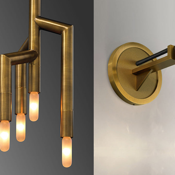 Lámpara de aplique de pared de 4 luces con colgante de tira de cobre industrial contemporánea para pasillo 