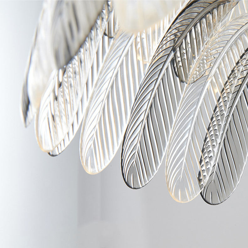 Modern Art Deco Imitation Feather Tiered Acrylic Shade 1/5-Light Pendant Light For Bedroom