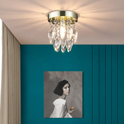 Lustre de plafond semi-encastré à 1 lumière avec carillon éolien en cristal et métal contemporain de luxe pour salon 