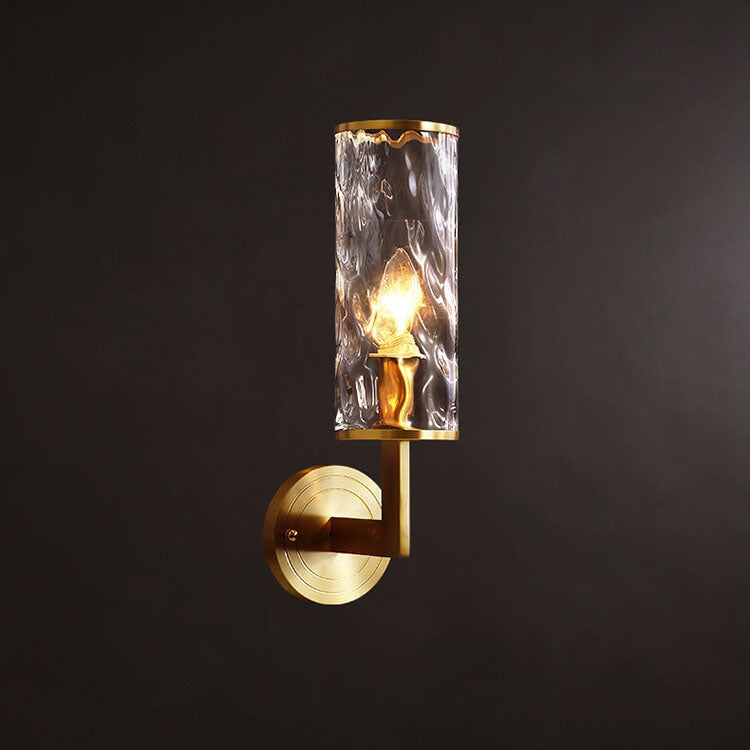 Modern Luxury Textured Glass Column Brass 1-Light Wall Sconce Lamp for Living Room