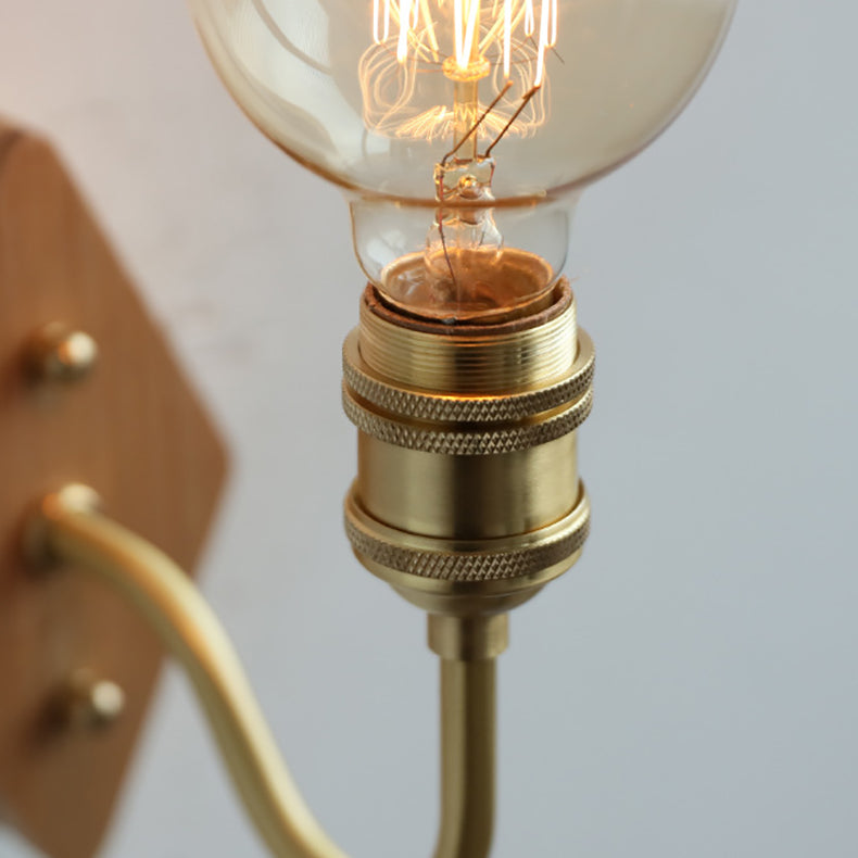 Lámpara de Aplique de Pared de 1 Luz de Madera y Latón con Poste Curvado de Diamante Retro Contemporáneo para Dormitorio 