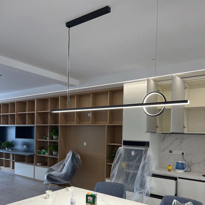 Lámpara colgante LED para isla de cocina de acrílico y cobre con diseño moderno minimalista de líneas y círculos para sala de estar 