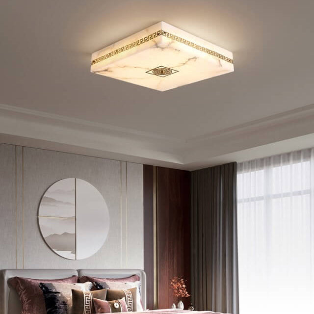 Modern Chinese Marble Square Copper Texture LED Flush Mount Ceiling Light