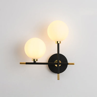 Contemporary Scandinavian Glass Orb Iron 2-Light Wall Sconce Lamp For Hallway
