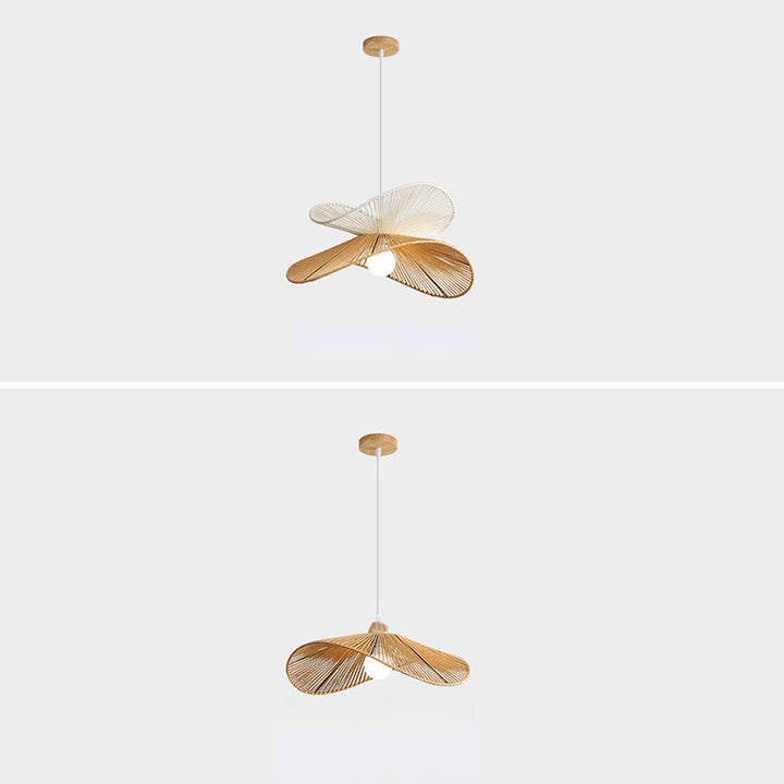 Traditionelle Vintage Holz Papier Seil Weben Strohhut Form 1-Licht Pendelleuchte für Wohnzimmer 