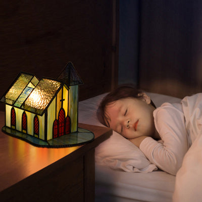 Lámpara de mesa de 1 luz para casa de vidrio Tiffany tradicional con luz nocturna para mesita de noche 