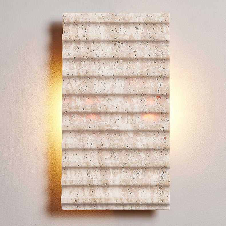 Aplique de pared de 1 luz con pantalla rectangular de travertino beige retro contemporáneo para dormitorio 