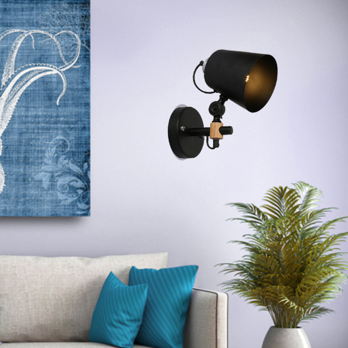 Lámpara de Aplique de Pared de 1 Luz con Pantalla de Hierro de Macaron Escandinavo Contemporáneo de Madera para Dormitorio 
