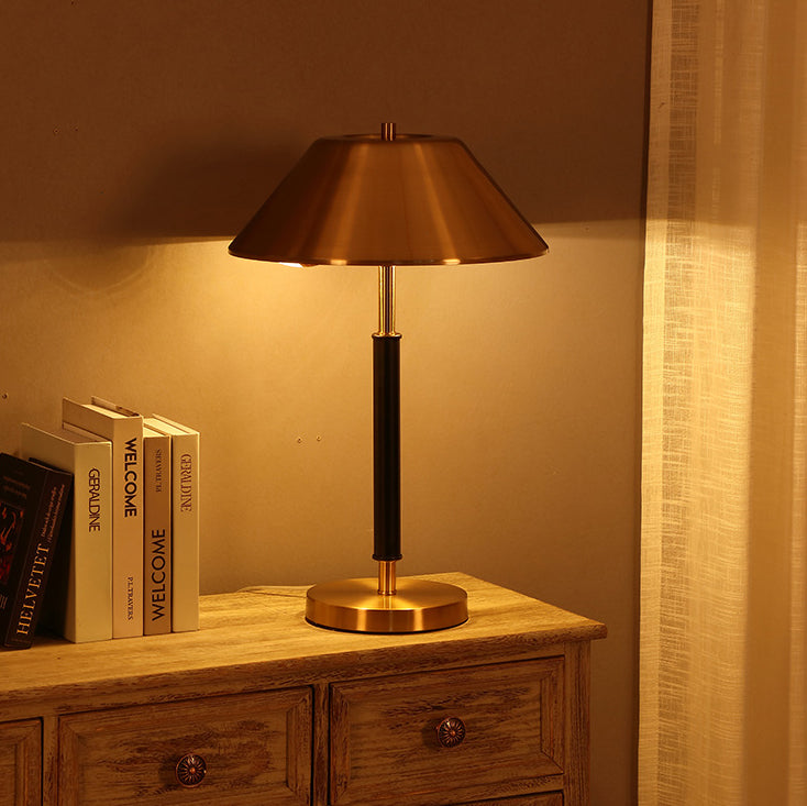 Lampe de table moderne de style mi-siècle en fer, tambour rond à 2 lumières pour étude 