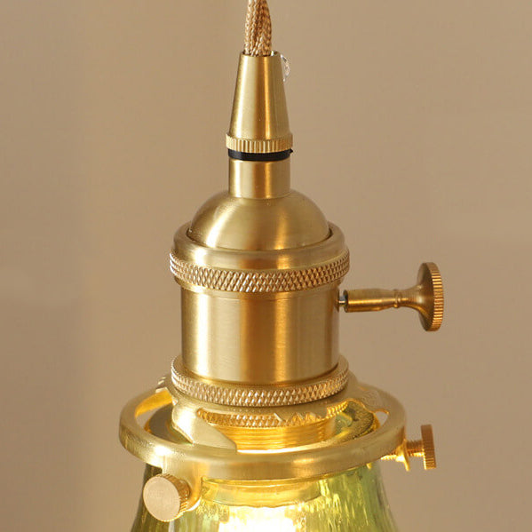 Moderne nordische Pendelleuchte aus Messing, Eisen und klarem Glas in runder Trommelform, kupferfarben, 1-flammig, für Wohnzimmer &amp; Schlafzimmer 