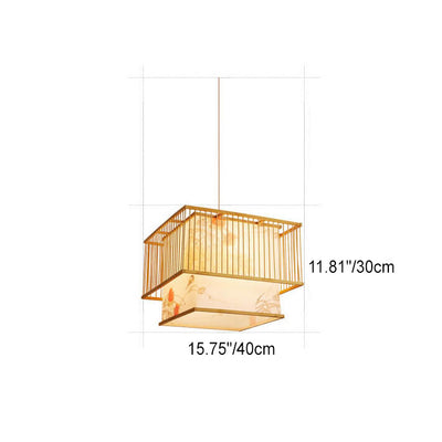 Modern Chinese Simple Bamboo Square 1-Light Pendant Light