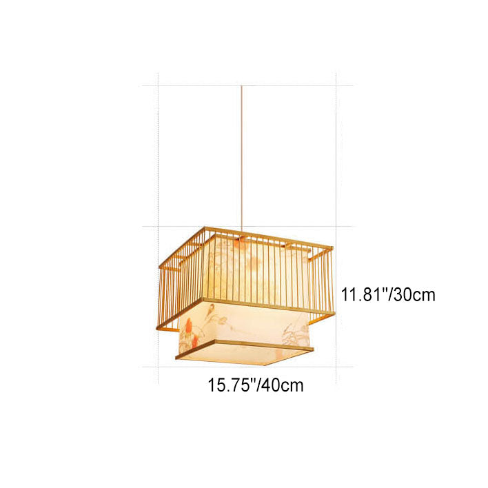 Modern Chinese Simple Bamboo Square 1-Light Pendant Light