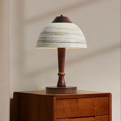 Contemporary Retro Ceramic Bowl Shape Wood 1-Light Table Lamp For Bedroom