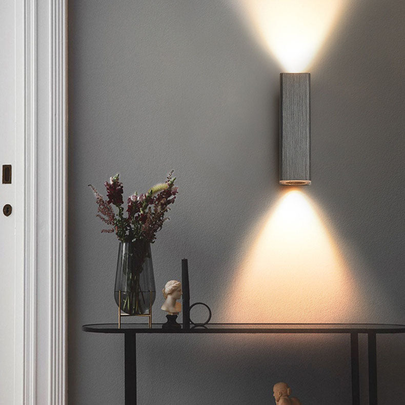 Nordic Minimalist Brushed Aluminum Rectangular Column LED Wall Sconce Lamp