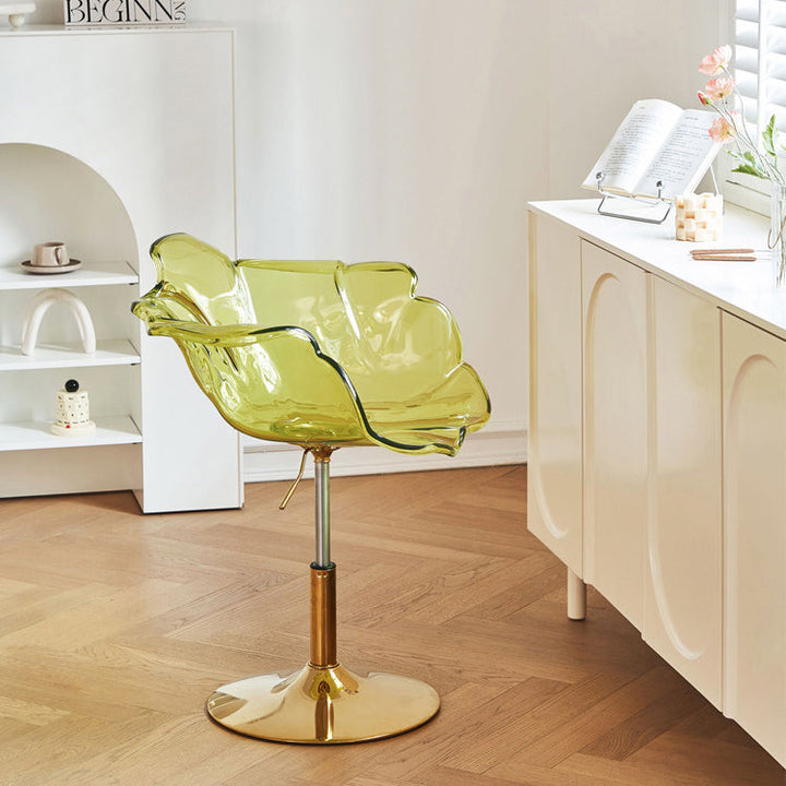 Chaise de salle à manger contemporaine créative en forme de pétale en PC, relevable, avec dossier et accoudoirs, pour salle à manger 