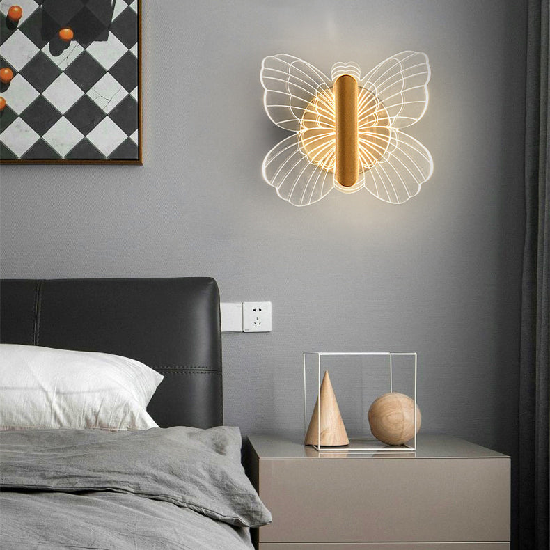 Lámpara de pared LED de acrílico con mariposa de hardware de lujo contemporáneo para dormitorio 
