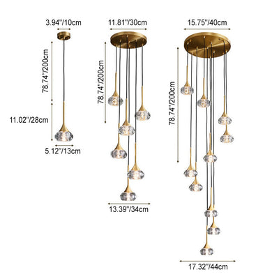 European Light Luxury Brass Crystal 1/3/6/10-Light Island Light Chandelier