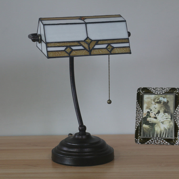 Lámpara de Mesa de Vidrio Tiffany Vintage de Plaid Trapezoidal con 1 Luz 