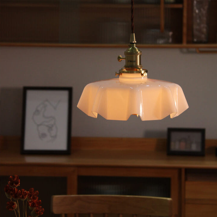 Lámpara colgante de 1 luz con forma de flor de vidrio tradicional francesa para sala de estar 