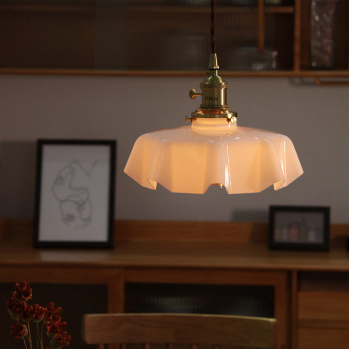 Lámpara colgante de 1 luz con forma de flor de vidrio tradicional francesa para sala de estar 