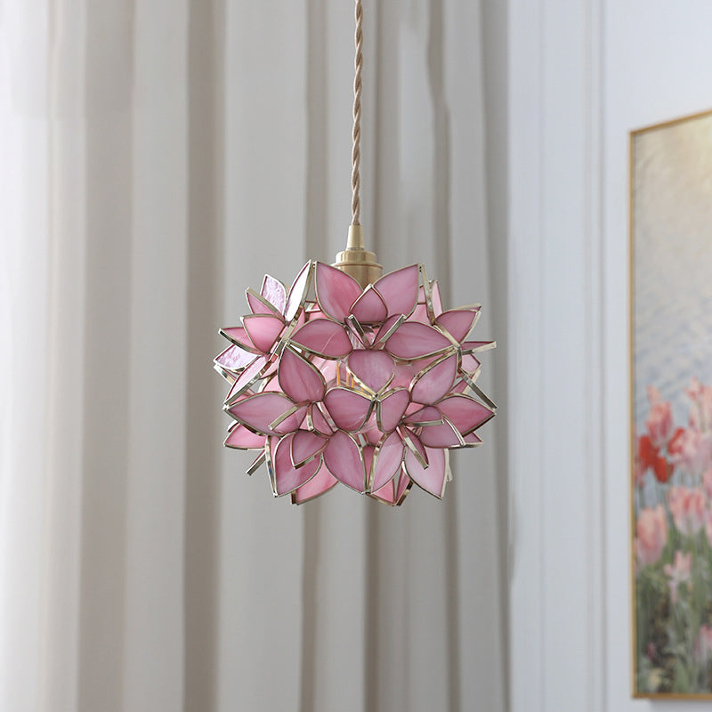 French Luxury Glass Gardenia Petal Ball 1-Light Pendant Light