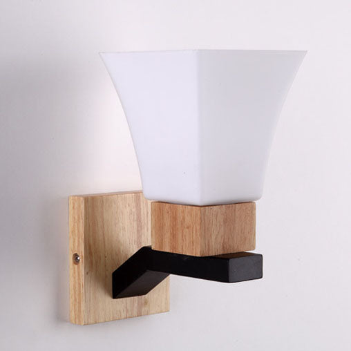 Nordic Modern Minimalist Quadrangular Solid Wood Iron Glass 1-Light Wall Sconce Lamp