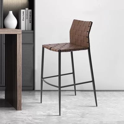 Contemporary Luxury Square Saddle-Style Faux Leather Metal Bar Stool Backrest Footrest For Dining Room